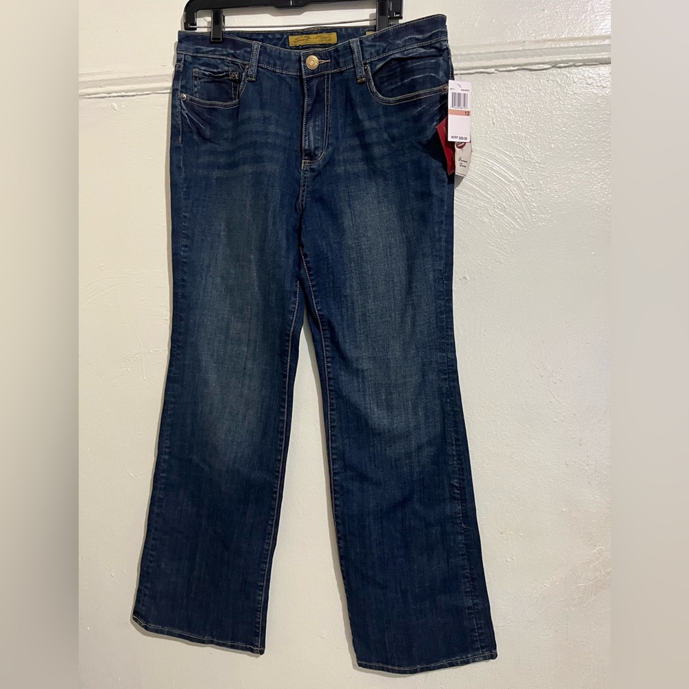 Seven7 Women's Dark Blue Straight Flare Leg Jeans